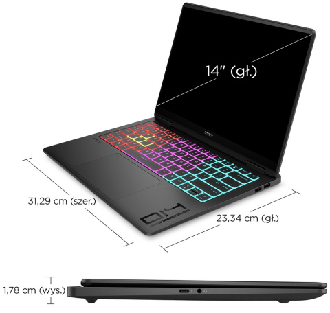 HP OMEN Transcend 14 2.8K OLED 120Hz Intel Core Ultra 9 185H 16-rdzeni 32GB LPDDR5x 1TB SSD NVMe NVIDIA GeForce RTX 4070 8GB