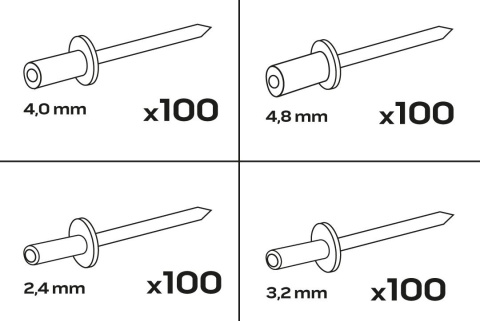 NEO KOMPLET ZESTAW NITÓW NITY ALUMINIOWE ZRYWALNE NIT 400 SZTUK SORTOWNIK