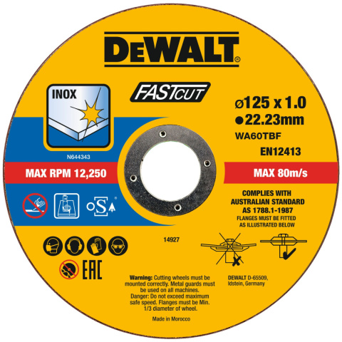 Zestaw 100 sztuk tarcz do cięcia metalu 125x1 Dewalt DT20540