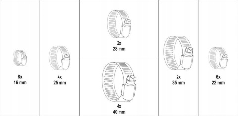 26 SZTUK OBEJMY SKRĘCANE MIX ROZMIARÓW od 16 mm do 40 mm YATO