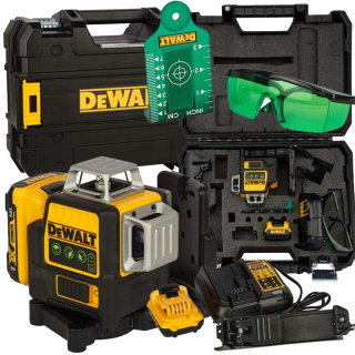 DEWALT LASER KRZYŻOWY LINIOWY 360 ZIELONY + ŁADOWARKA AKUMULATOR AKCESORIA