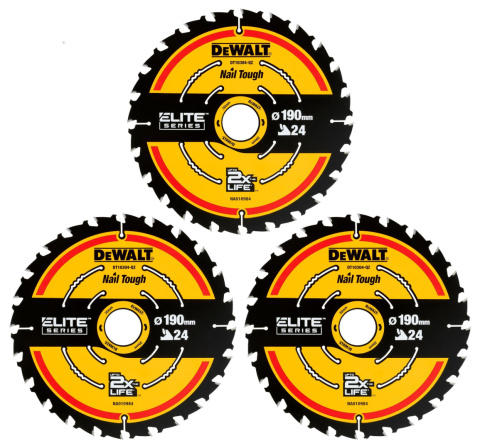 ZESTAW 3x Piła tarczowa EXTREME 190x24zx30 DT10399 z widią DEWALT