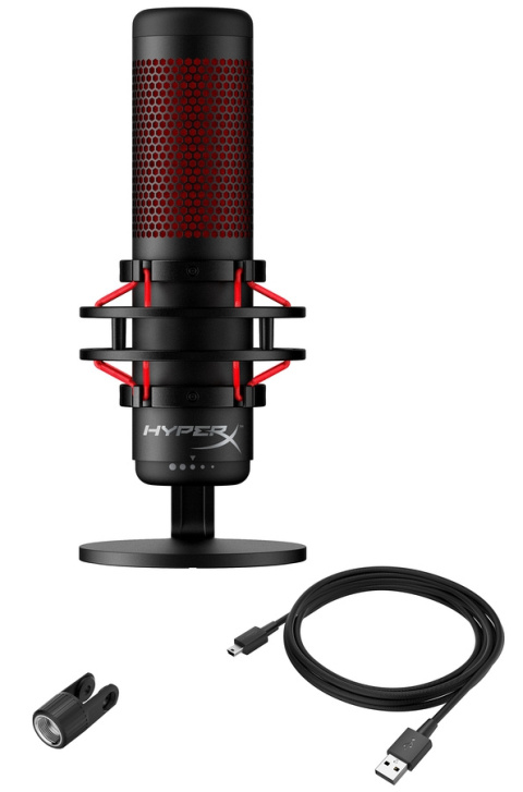 Mikrofon HyperX QuadCast RED, podświetlenie czerwone LED, streaming, gaming, podcasty, 4P5P6AA