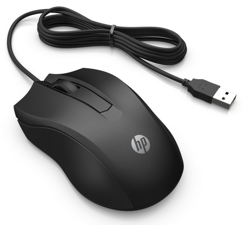 Mysz HP 100 optyczna przewodowa, USB, 3 przyciski, rolka, 1600 DPI, komfortowy profil, myszka 6VY96AA