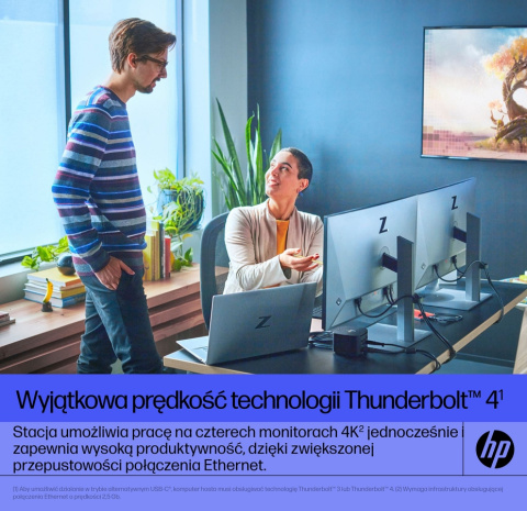 Stacja dokująca HP Thunderbolt 280W G4 z przewodem combo 4J0G4AA, 4x USB 3.2, 2x DisplayPort 1.4, HDMI 2.0, RJ45, 2x USB Type-C