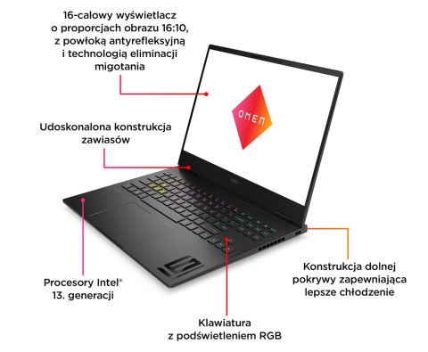 HP OMEN Transcend 16 WUXGA IPS 165Hz Intel Core i7-13700HX 16-rdzeni 32GB DDR5 1TB SSD NVMe NVIDIA GeForce RTX 4070 8GB Win11