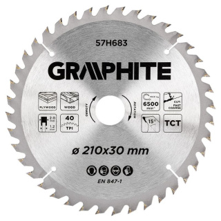 TARCZA DO PILARKI WIDIOWA DO SKLEJKI I DREWNA 210 X 30 MM 40 ZĘBÓW GRAPHITE 57H683