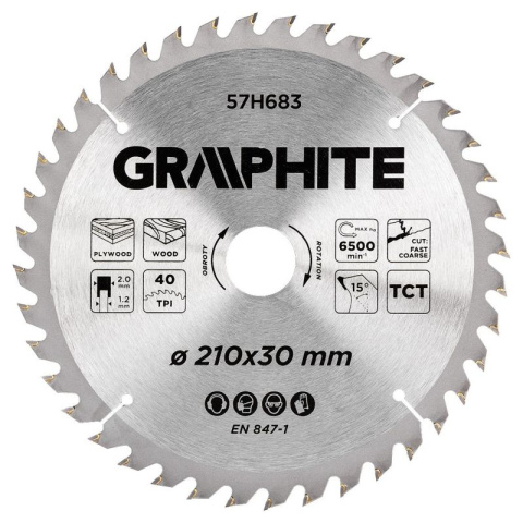 TARCZA DO PILARKI WIDIOWA DO SKLEJKI I DREWNA 210 X 30 MM 40 ZĘBÓW GRAPHITE 57H683