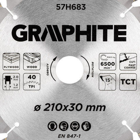 TARCZA DO PILARKI WIDIOWA DO SKLEJKI I DREWNA 210 X 30 MM 40 ZĘBÓW GRAPHITE 57H683