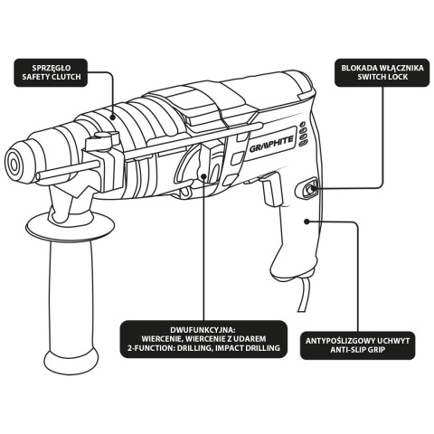 MŁOTOWIERTARKA WIERTARKA UDAROWA z UDAREM MŁOT MOCNA SDS+ 500 W GRAPHITE