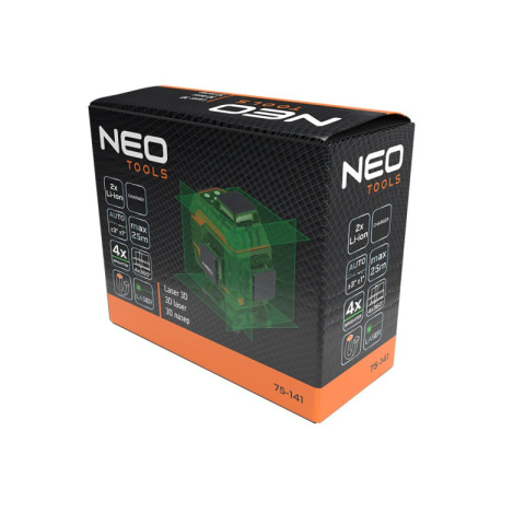 LASER 3D, 16 LINII, ZIELONY, WALIZKA, TARCZA CELOWNICZA UCHWYT NEO TOOLS 75-141