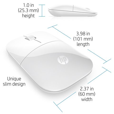 Mysz bezprzewodowa HP Z3700 Biała mini odbiornik bezprzewodowy 2.4GHz USB V0L80AA