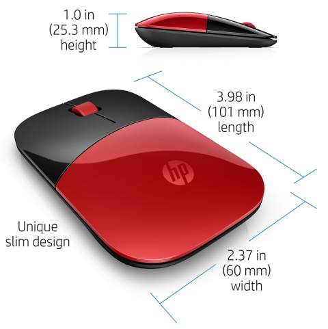 Mysz bezprzewodowa HP Z3700 Red czerwona odbiornik 2.4GHz USB V0L82AA