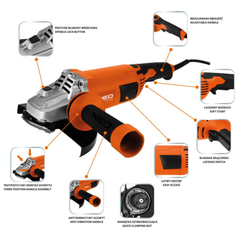 SZLIFIERKA KĄTOWA POLERKA ELEKTRYCZNA MOCNA 3000W 230MM 230V 04-715 NEO TOOLS