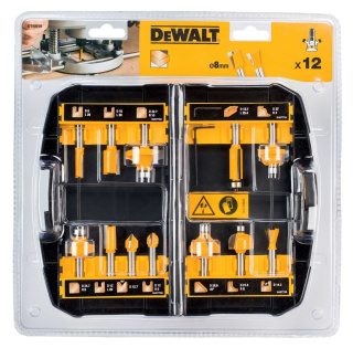 Zestaw frezów do drewna HM uchwyt 8mm 12 elementów DeWALT DT90016