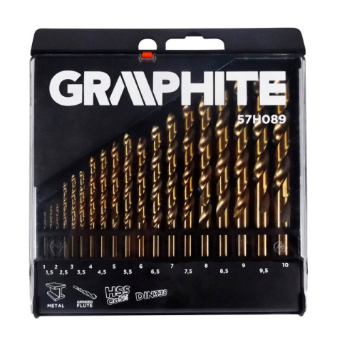 WIERTŁA DO METALU ZE STALI HSS-CO 1.0-10.0 MM, ZESTAW 19 SZT. GRAPHITE 57H089