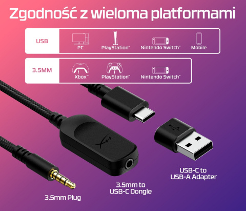 Słuchawki przewodowe gamingowe nauszne HyperX Cloud III czarne 727A8AA - jack 3.5mm, USB, USB-C