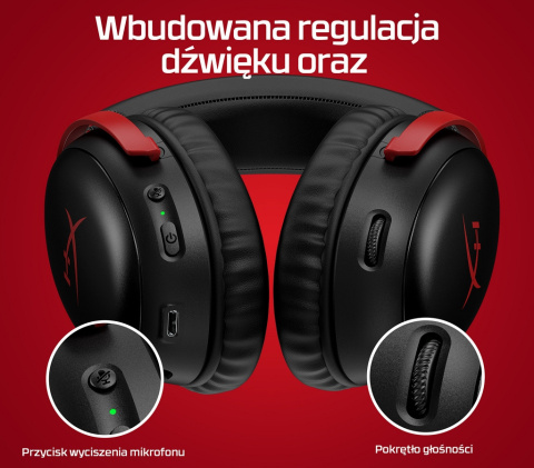 Słuchawki gamingowe bezprzewodowe HyperX Cloud III Wireless USB-C Red 77Z46AA