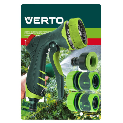 Zestaw ogrodowy z pistoletem zraszającym złączkami przyłączem do kranu VERTO 15G713