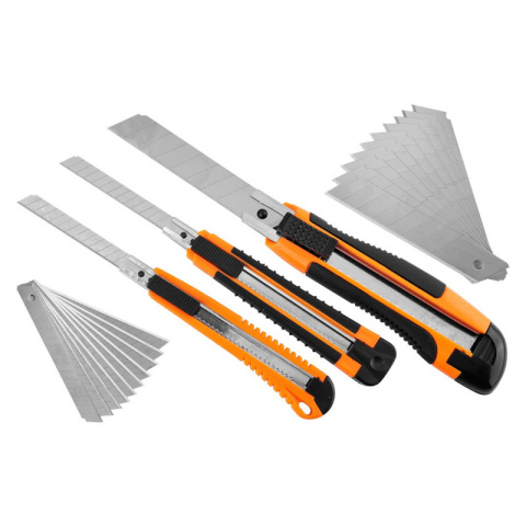 Nóż noże z ostrzem łamanym + ostrza zestaw pakiet 26 elementów 9mm 18mm NEO TOOLS 63-714