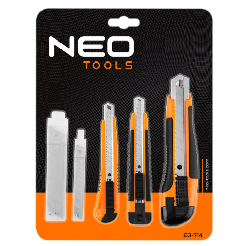 Nóż noże z ostrzem łamanym + ostrza zestaw pakiet 26 elementów 9mm 18mm NEO TOOLS 63-714