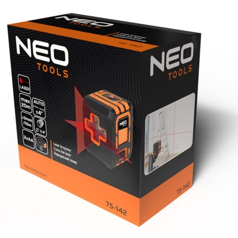 Laser Krzyżowy Samopoziomujacy 20m Etui Uchwyt Poziomica Laserowa NEO TOOLS 75-142