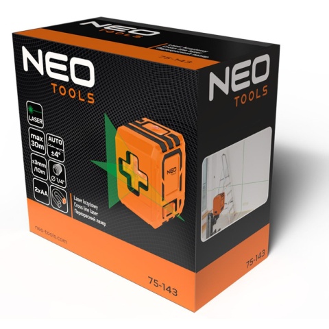 Laser Krzyżowy Samopoziomujacy 30m Etui Uchwyt Poziomica Laserowa NEO TOOLS 75-143