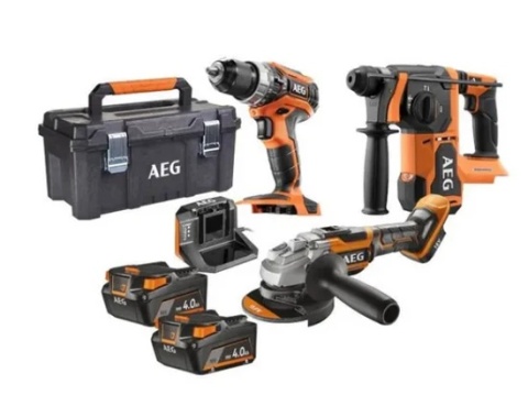 Zestaw AEG Wiertarko-Wkrętarka Udarowa, Szlifierka Kątowa i Młotowiertarka