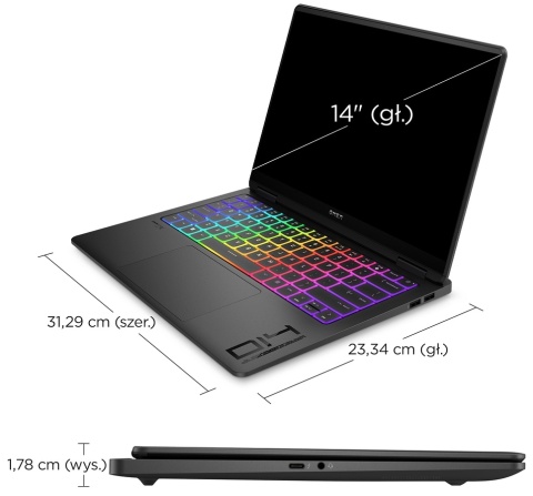 HP OMEN Transcend 14 2.8K OLED 120Hz Intel Core Ultra 9 185H 16-rdzeni 32GB LPDDR5x 2TB SSD NVMe NVIDIA GeForce RTX 4070 8GB W11