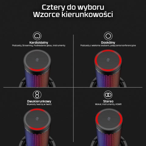 Mikrofon HyperX QuadCast 2 S USB, przetwornik pojemnościowy, podświetlenie RGB LED, streaming, gaming, podcasty, 9A273AA