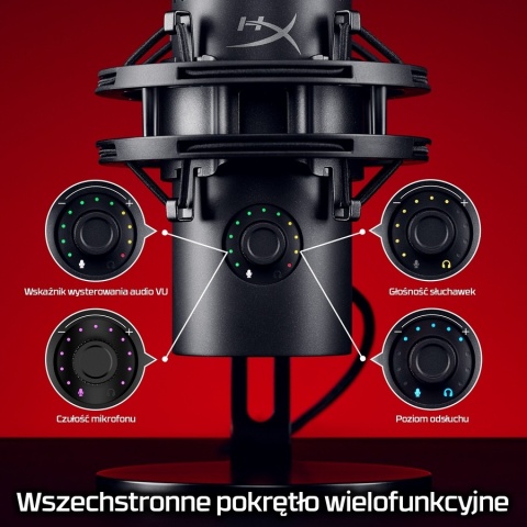 Mikrofon HyperX QuadCast 2 S USB, przetwornik pojemnościowy, podświetlenie RGB LED, streaming, gaming, podcasty, 9A273AA