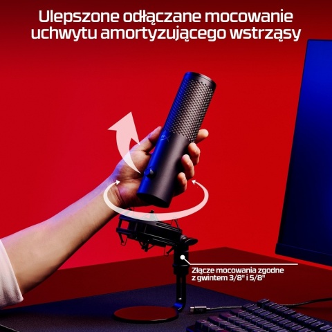 Mikrofon HyperX QuadCast 2 S USB, przetwornik pojemnościowy, podświetlenie RGB LED, streaming, gaming, podcasty, 9A273AA