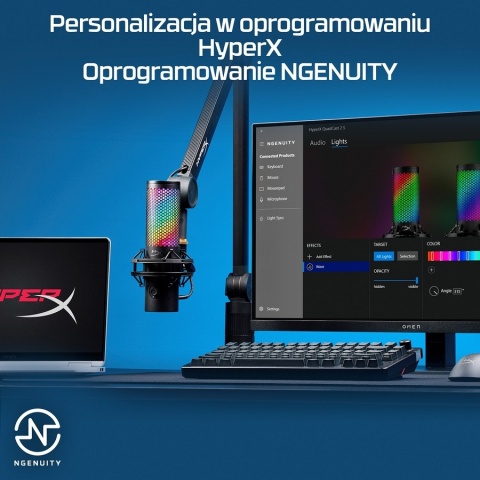 Mikrofon HyperX QuadCast 2 S USB, przetwornik pojemnościowy, podświetlenie RGB LED, streaming, gaming, podcasty, 9A273AA
