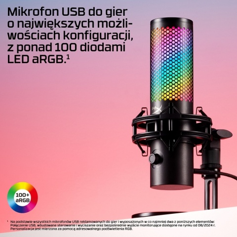 Mikrofon HyperX QuadCast 2 S USB, przetwornik pojemnościowy, podświetlenie RGB LED, streaming, gaming, podcasty, 9A273AA