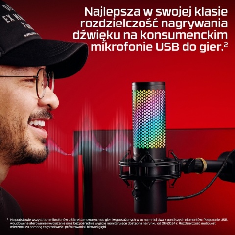 Mikrofon HyperX QuadCast 2 S USB, przetwornik pojemnościowy, podświetlenie RGB LED, streaming, gaming, podcasty, 9A273AA