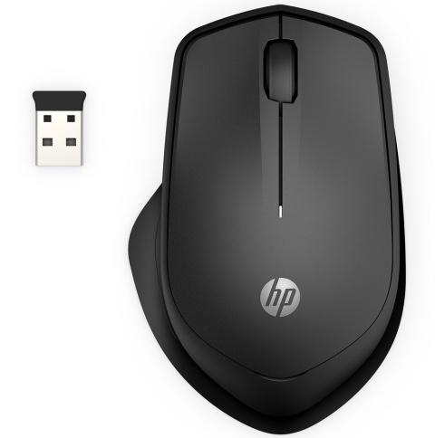 Mysz bezprzewodowa HP 280 Silent Black Wireless Mouse, czarna, cichy klik, odbiornik 2.4GHz USB 19U64AA