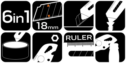 Nóż z ostrzem łamanym wielofunkcyjny, 6 w 1 63-713