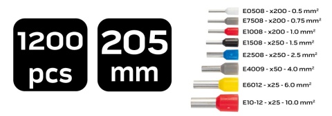 Szczypce do zaciskania końcówek 205 mm + 1200 tulejek 01-562