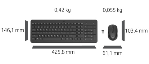 Bezprzewodowa klawiatura i mysz HP 330 czarna pełnowymiarowa z blokiem numerycznym 2V9E6AA (duży enter)