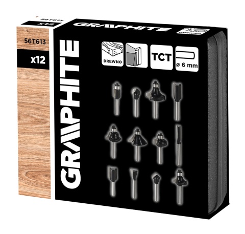 Frezy do drewna widiowe, trzpień 6 mm, zestaw 12 szt 56T613
