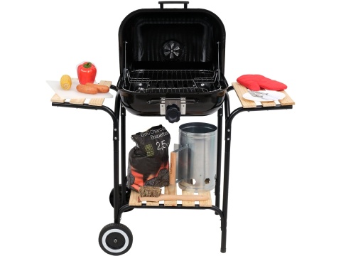 Grill węglowy z pokrywą i regulacją rusztu, 45x40cm