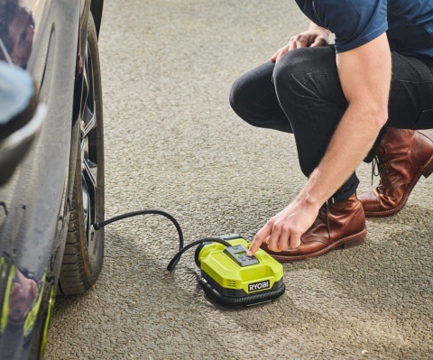 Kompresor Akumulatorowy Sprężarka Pompka Pompa do Kół Opon Materacy Aut Domu Garażu Bezprzewodowy Mobilny RYOBI 18V ONE+ RMI18-0