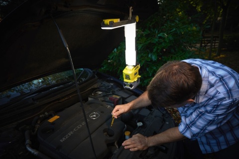 Lampa LED ONE + Akumulatorowa Składana Warsztatowa Oświetlenie Przenośne Korpus Solo Ryobi R18ALF-0 18V