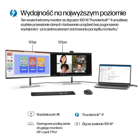 Monitor HP Series 7 Pro 727pm 4K UHD 27 cali IPS Black 3840x2160 HDMI DisplayPort Thunderbolt USB-C VESA pivot kamerka 8K135AA