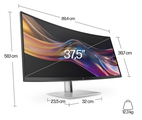 Monitor zakrzywiony HP Series 7 Pro 738pu WQHD+ 37.5 cala IPS Black 3840x1600 HDMI DisplayPort Thunderbolt USB-C VESA 8K167AA