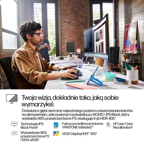Monitor zakrzywiony HP Series 7 Pro 738pu WQHD+ 37.5 cala IPS Black 3840x1600 HDMI DisplayPort Thunderbolt USB-C VESA 8K167AA