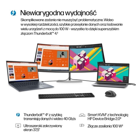 Monitor zakrzywiony HP Series 7 Pro 738pu WQHD+ 37.5 cala IPS Black 3840x1600 HDMI DisplayPort Thunderbolt USB-C VESA 8K167AA