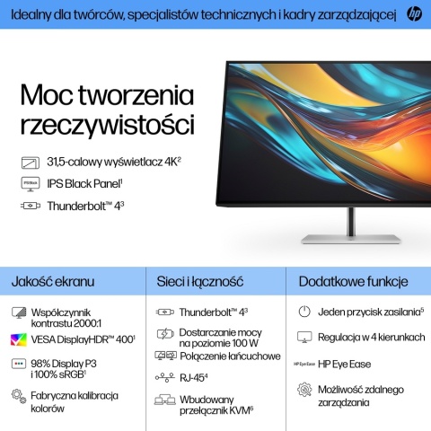 Monitor HP Series 7 Pro 732pk 4K UHD 31.5 cala IPS Black 3840x2160 HDMI DisplayPort Thunderbolt USB-C VESA pivot 8Y2K9AA