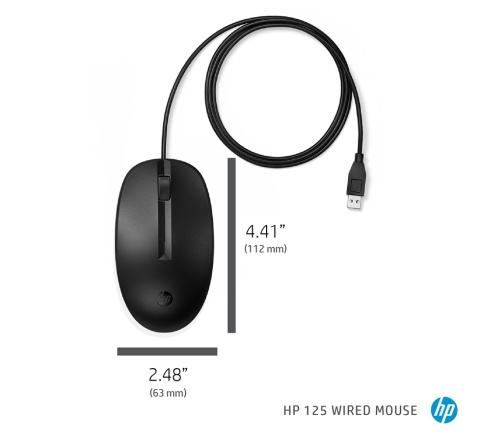 Mysz HP 125 optyczna przewodowa 265A9UT USB 3 przyciski rolka 1.8 m