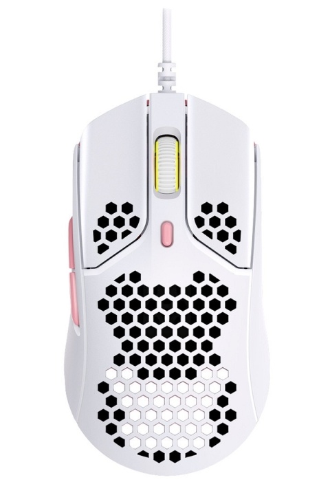 Mysz przewodowa gamingowa HyperX Pulsefire Haste biało-różowa kabel USB 1.8 m uniwersalny profil, do 16000 DPI 4P5E4AA